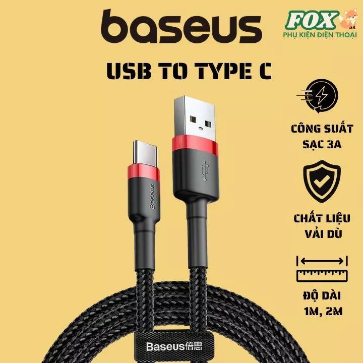 Dây cáp sạc Baseus USB to TYPE C cho Android 3A bọc dù chống rối,chống gãy đứt,truyền tải dữ liệu