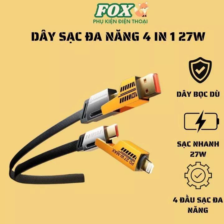 Dây Cáp sạc nhanh 4 IN 1 bền dẻo chống đứt gồm 4 cổng sạc 2 đầu USB Type c và 2 đầu ra Type C LN