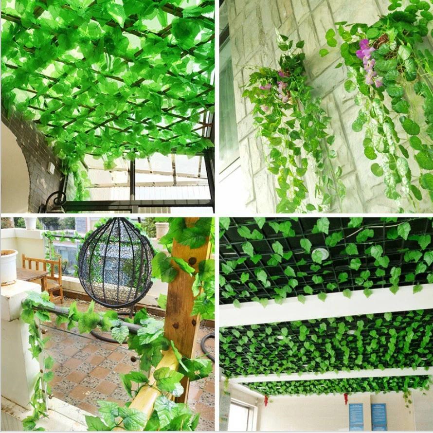 Dây lá giả, cây nhựa giả, dây leo trang trí nhà cửa [1 dây 2 mét] mô phỏng như thật lá phong đỏ, xanh, nho, niên thanh