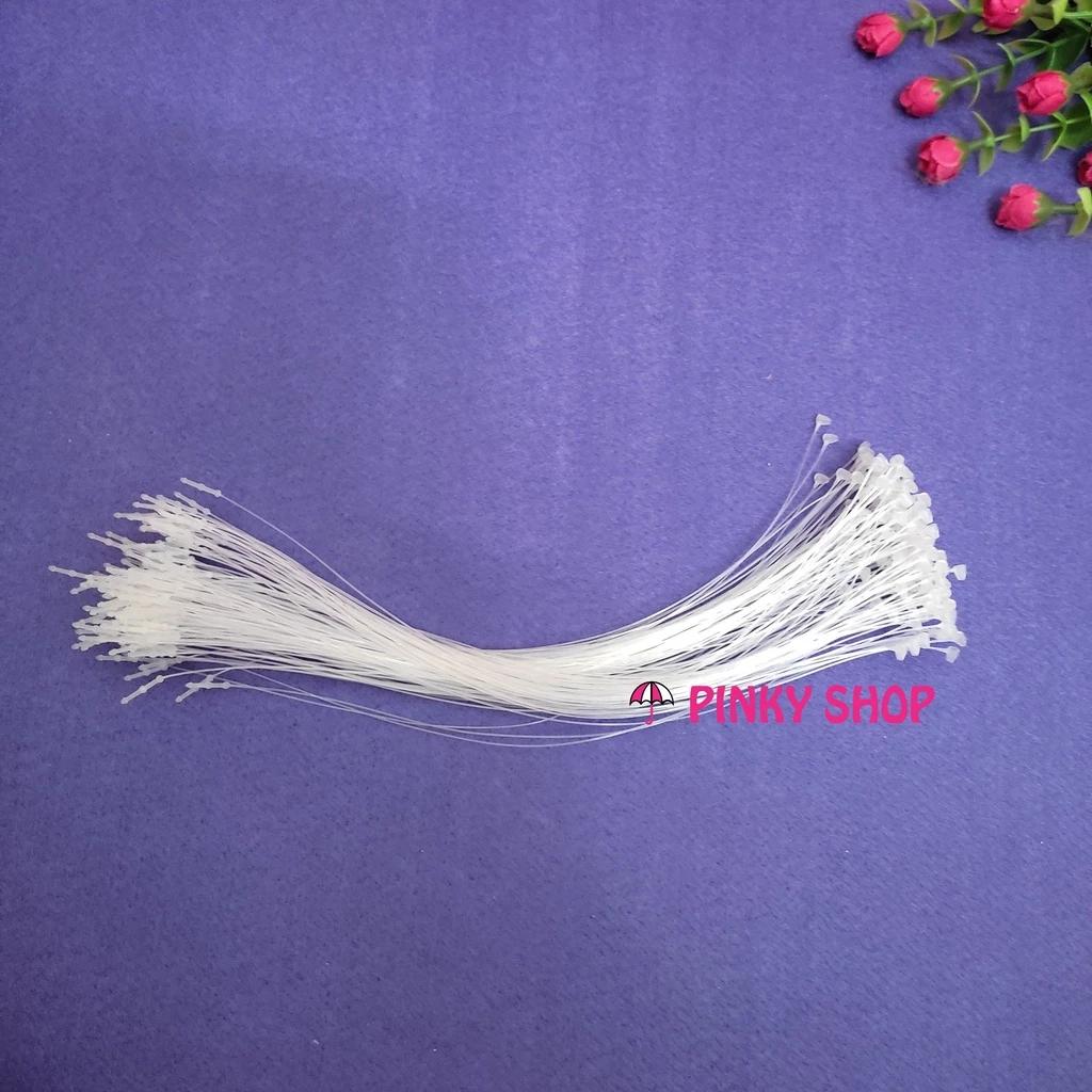 Dây nhựa treo nhãn mác, ti xỏ gắn tag quần áo, ty đạn cước màu trắng đầu nhọn bịch 500, 1000, 5000 sợi Pinky Shop