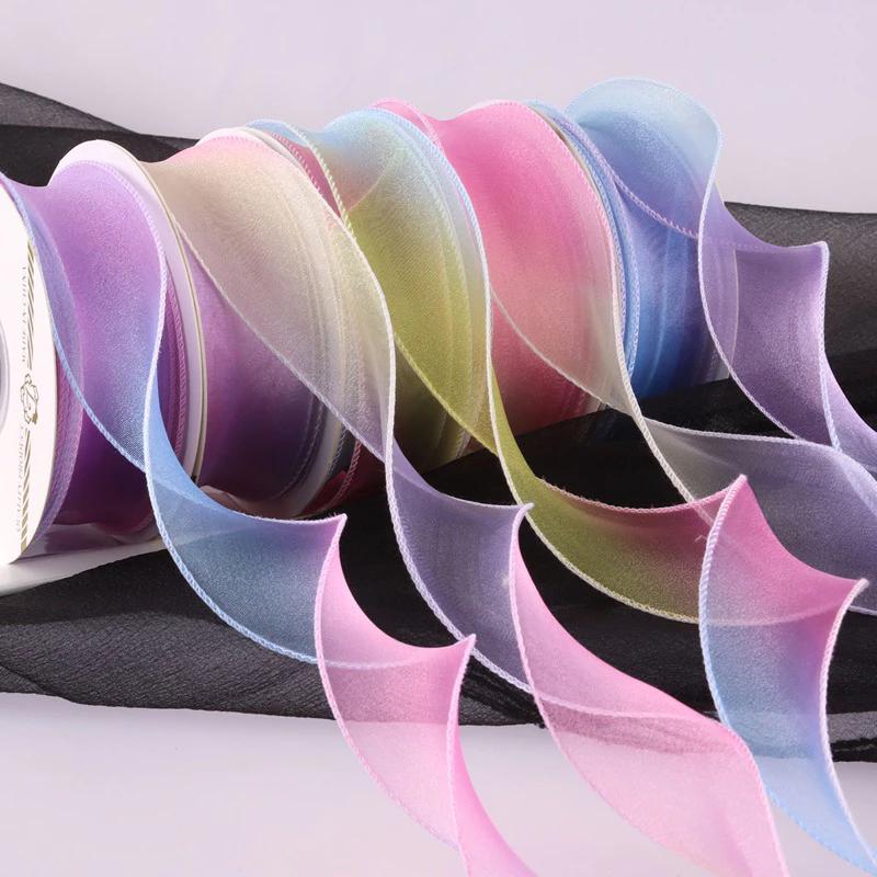 Dây ruy băng voan sóng (lẻ 1 mét) màu ombre cầu vòng bản 4cm viền sóng đuôi cá trang trí tiệc sinh nhật, thắt nơ gói quà