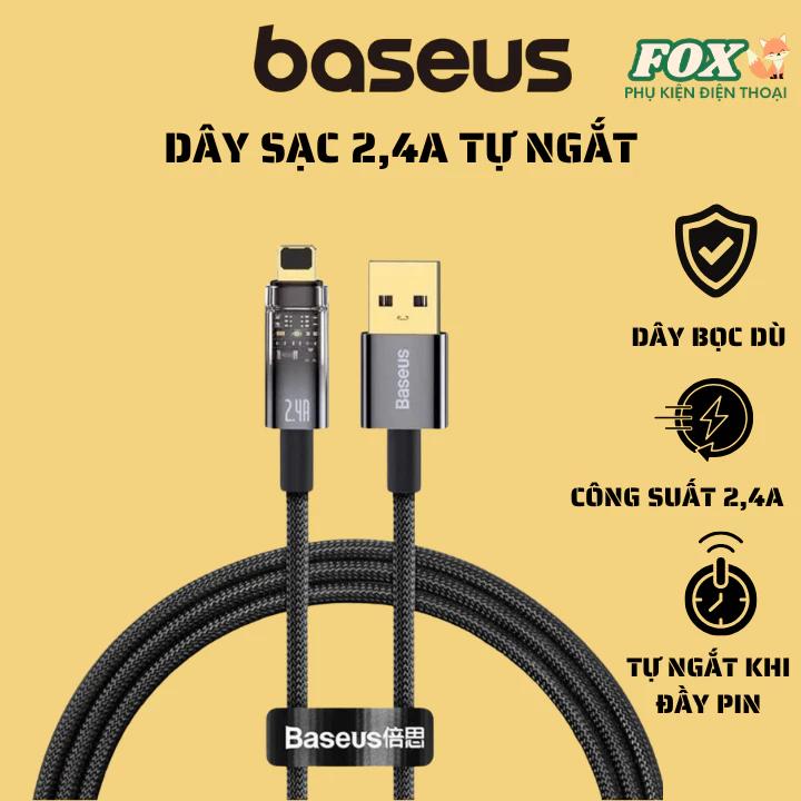 Dây sạc nhanh 2,4A tự ngắt Baseus bọc dù - Cáp sạc tự ngắt Baseus USB to LN tự ngắt khi đầy 100% pin
