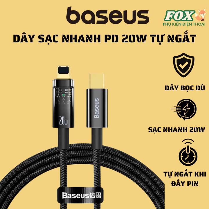 Dây sạc nhanh PD 20W tự ngắt Baseus bọc dù - sạc đầy 50% pin trong vòng 30 phút
