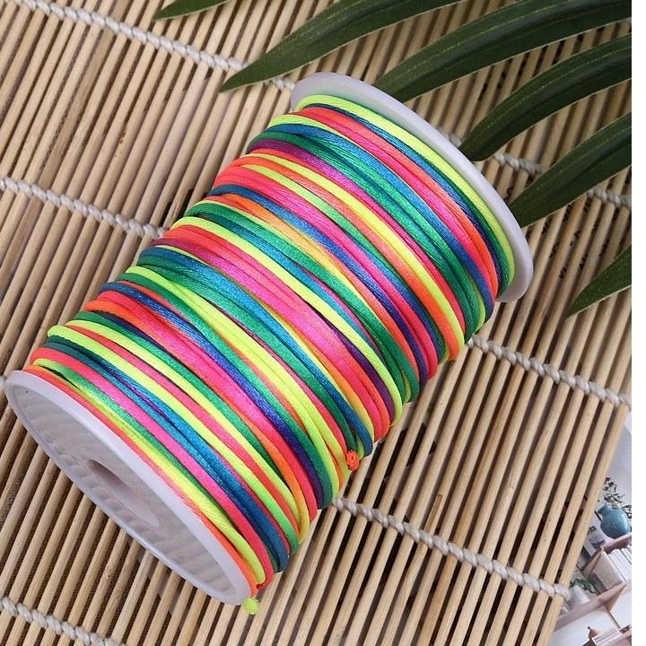 Dây tim chuyển màu 2mm không co giãn, loang 7 màu cầu vồng rực rỡ, xỏ hạt ngọc, làm vòng tay may mắn handmade