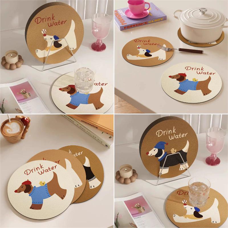 Dễ Thương Cho Chó Cốc Đế Lót Ly Thấm Hút Ăn Placemats Hoạt Hình Xúc Xích Chó Con Tròn Cốc Thảm