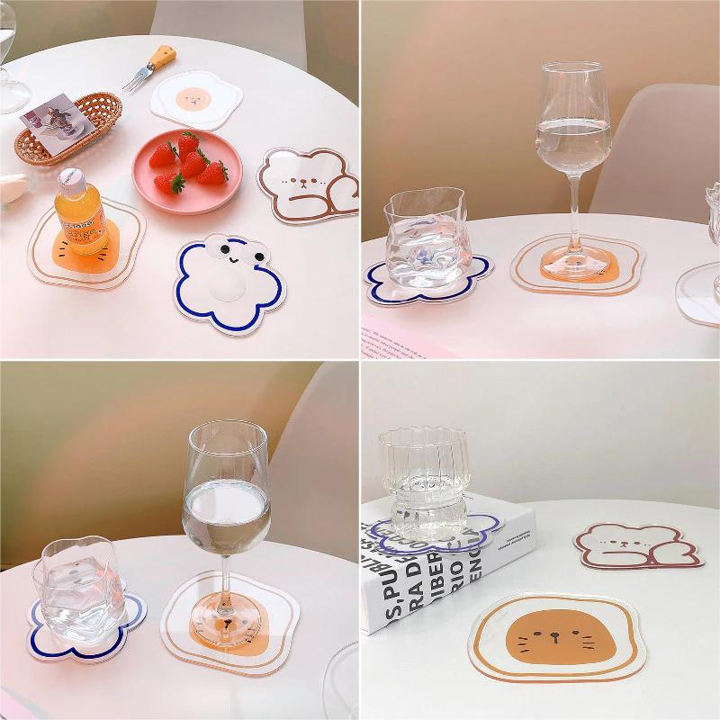 Dễ Thương Hình Gấu Coaster Acrylic Lòng Đỏ Trứng Họa Tiết Bát Thảm Sáng Tạo Bàn Placemats