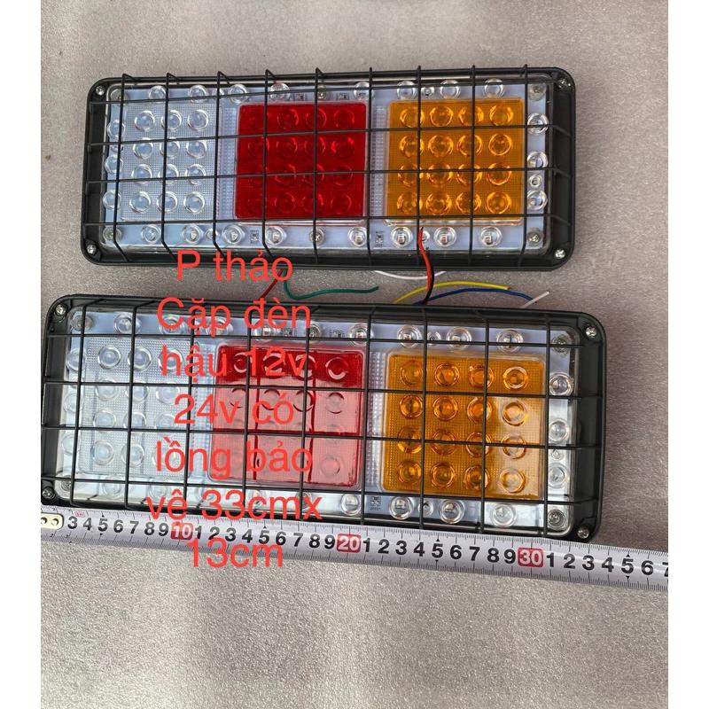 đèn hậu led 3 ngăn có lồng sắt bảo vệ 3 ngăn 12v 24v chung điện chế lắp isuzu, xe tàu, huyndai.. nhiều xe kt 34x 13cm