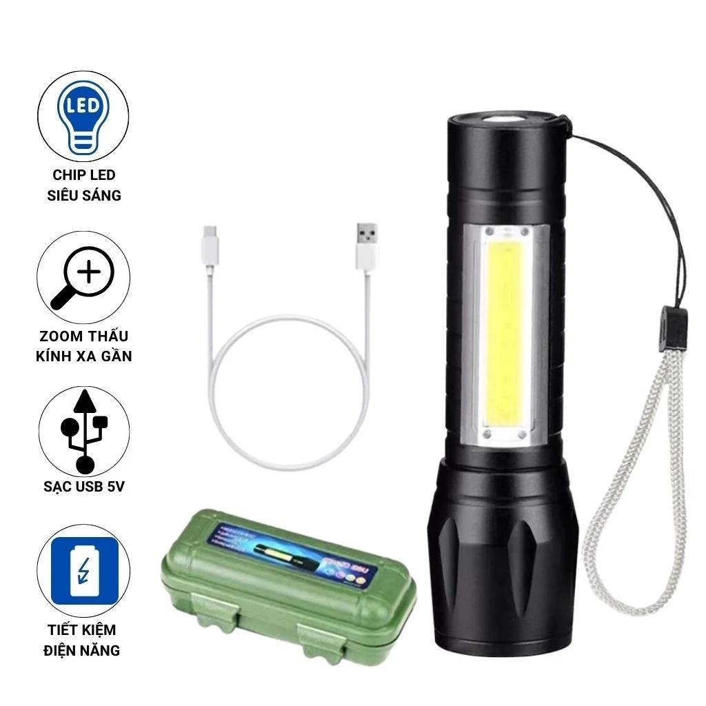 Đèn Pin Mini Siêu Sáng Có Zoom, Đèn Pin Cầm Tay Chống Nước Kèm Hộp Đựng Nhỏ Gọn Tiện Lợi