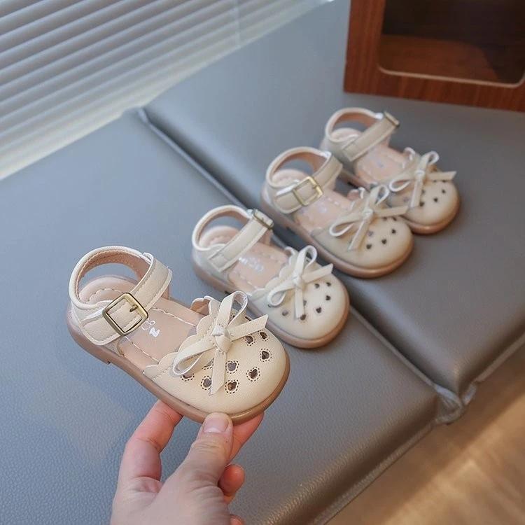 Dép rọ đính nơ thời trang siêu xinh cho bé gái da mềm êm chân thoáng chân size 16-26