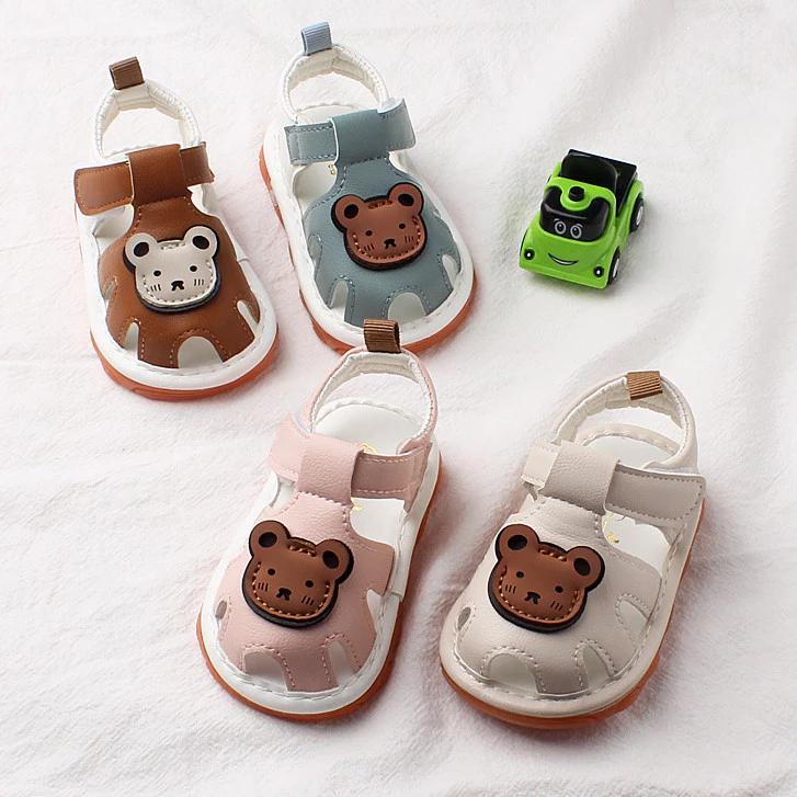 Dép rọ tập đi cho bé trai bé gái họa tiết Gấu nâu đáng yêu có kèn kêu đế mềm sz 16-20 cho bé 0-2 tuổi M2792