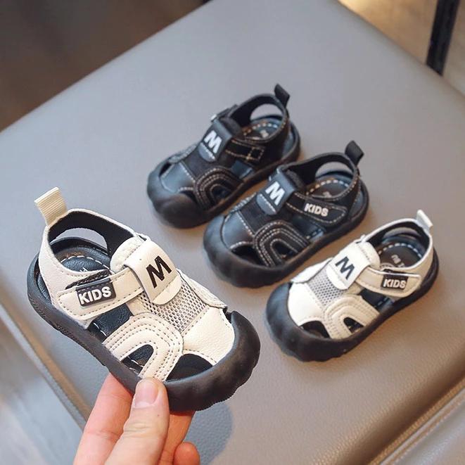 Dép rọ tập đi Kids M phối lưới 2 màu đen trắng thời trang sz16-26 cho bé 1-5 tuổi