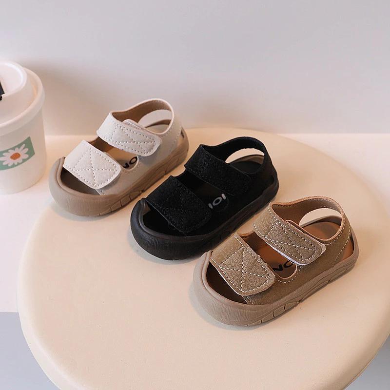 Dép sandal quai dán da trần 3 màu tập đi nhẹ chân siêu thời trang cho bé trai bé gái sz15-25