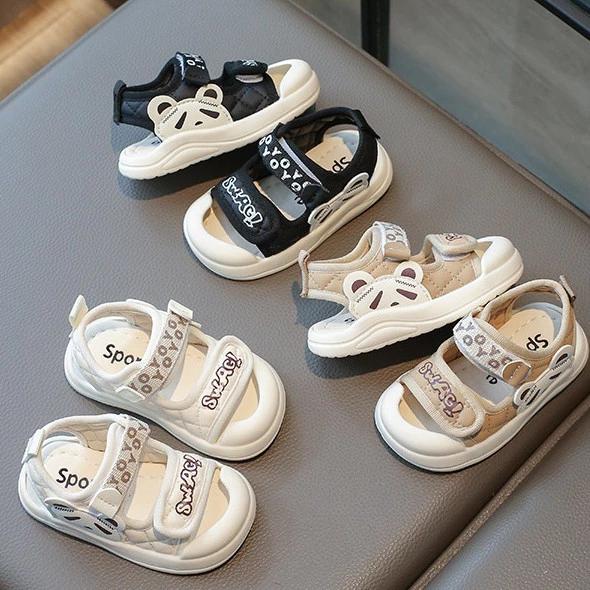 Dép sandal tập đi 2 quai dán tiện lợi họa tiết gấu YO siêu êm mềm chân chống trơn trượt cho bé 1-5 tuổi
