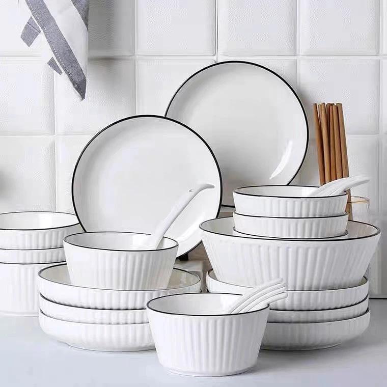 Đĩa, bát, tô, chén sứ Decor trắng viền đen sang trọng