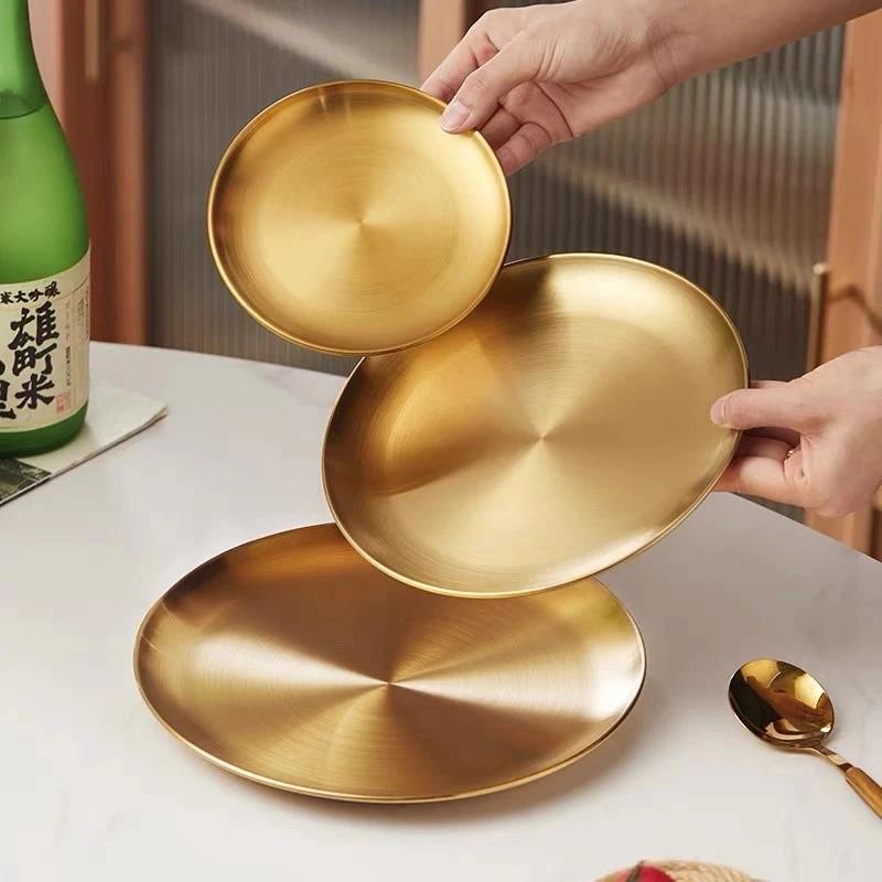 Dĩa inox, khay tròn mạ vàng phong cách sang trọng