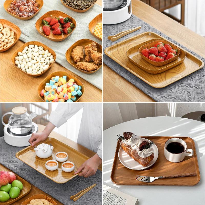 Đĩa trái cây vuông đơn giản Khay phục vụ hạt gỗ giả Bộ đồ ăn tráng miệng lớn