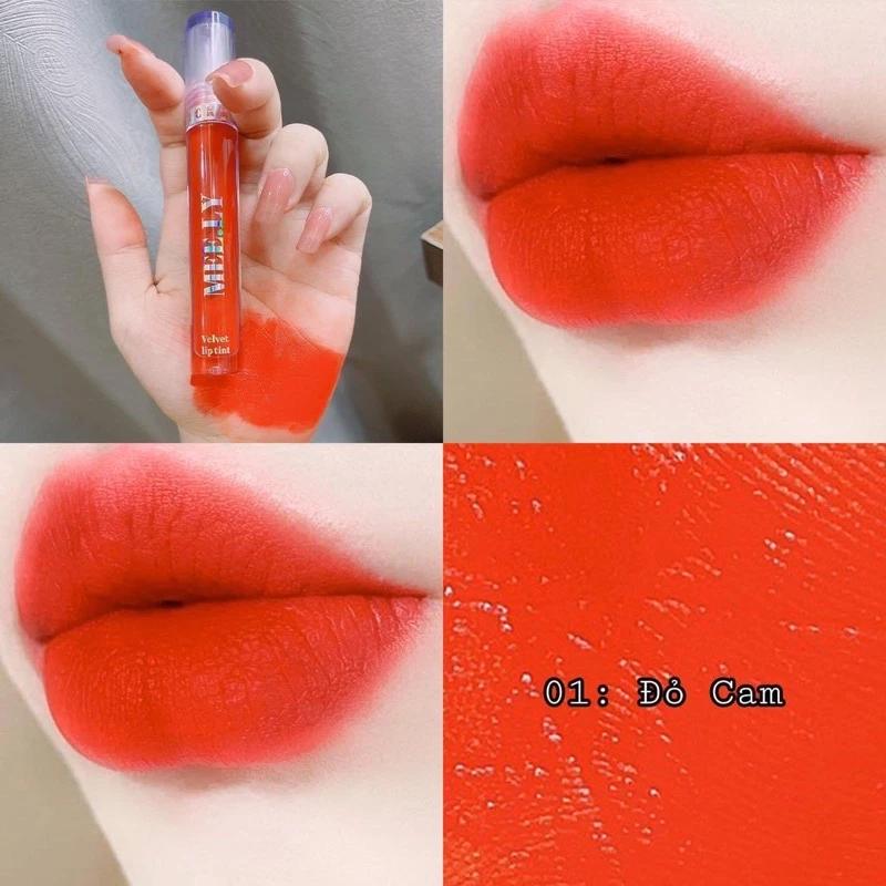 [Đỏ Cam] Son kem lì Melly Supper Matte thiên nhiên siêu mềm môi màu đỏ cam