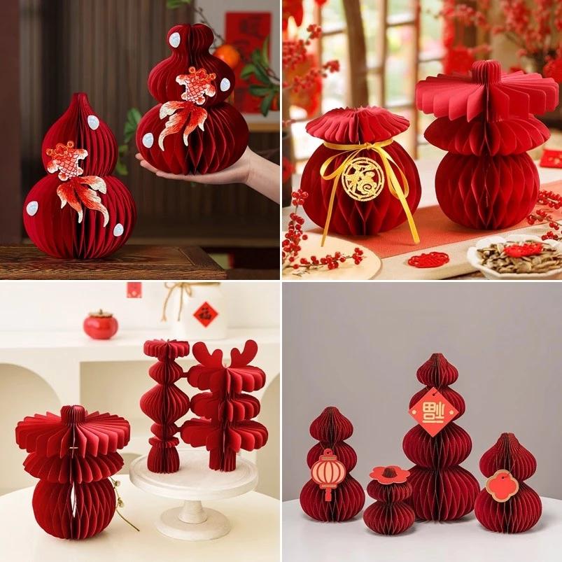Đồ trang trí bàn CNY Trang trí tổ ong đỏ Trang trí lễ hội mùa xuân