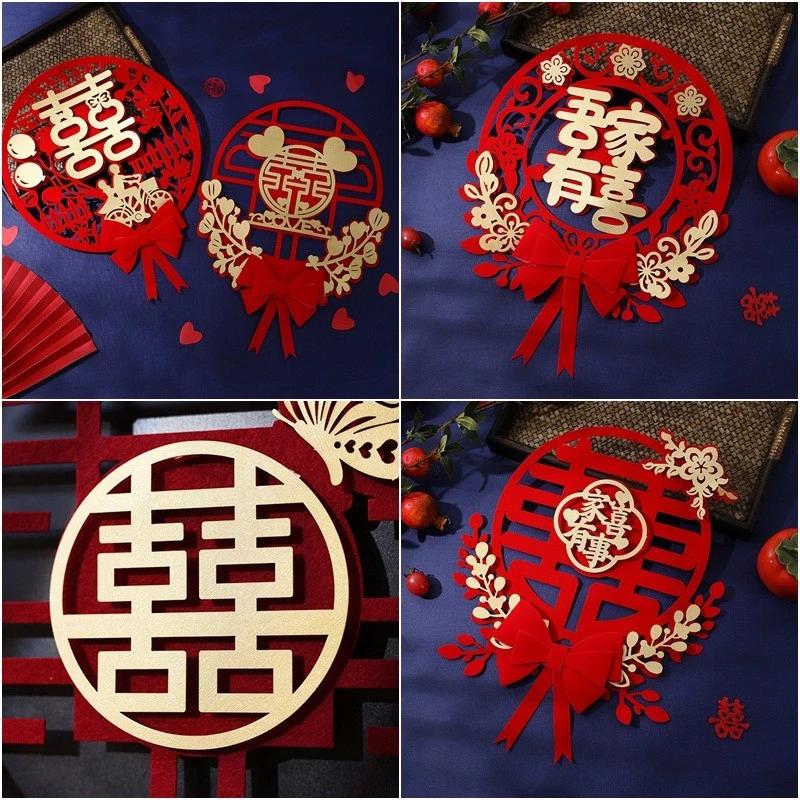 Đồ trang trí hình nơ đỏ Đồ trang trí phòng khách sáng tạo Treo tường tròn Nhãn dán cửa đám cưới