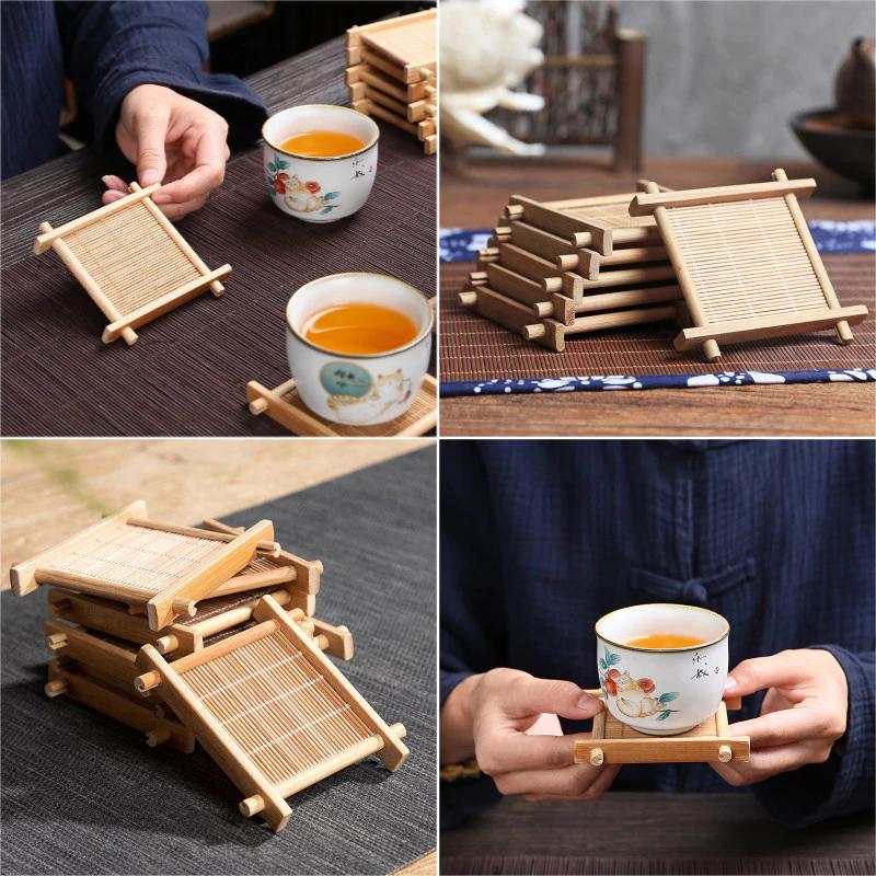 Đơn Giản Cốc Tre Đế Lót Ly Chịu Nhiệt Placemats Bàn Sáng Tạo Bộ Đồ Ăn Miếng Lót