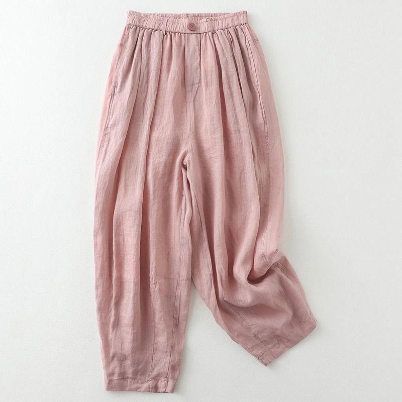 Đơn Giản Phù Hợp Với Vải Lanh Cotton Bloomers Nữ Văn Học Sang Trọng Vải Lanh Quần Ôm Hơn Nhìn Rộng Kích Thước Lớn Quần Thường Ngày Quần Áo Nữ