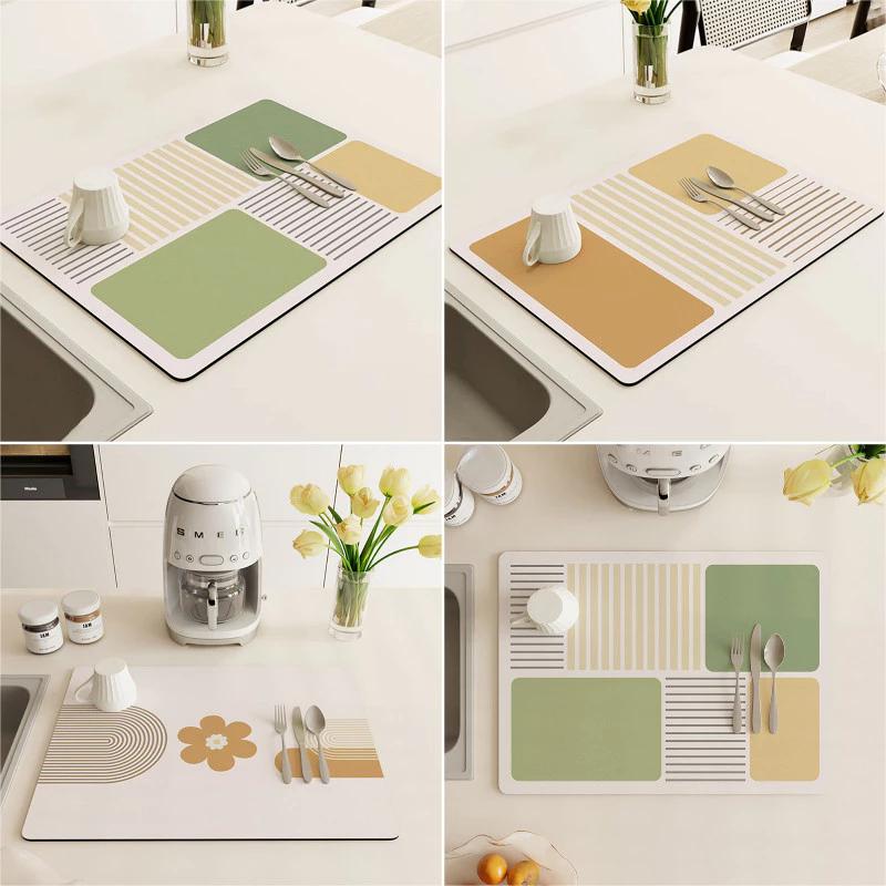 Dòng Đơn Giản Thoát Nước Thảm In Hoa Nhà Bếp Thoát Nước Miếng Lót Máy Cà Phê Chống Trơn Trượt
