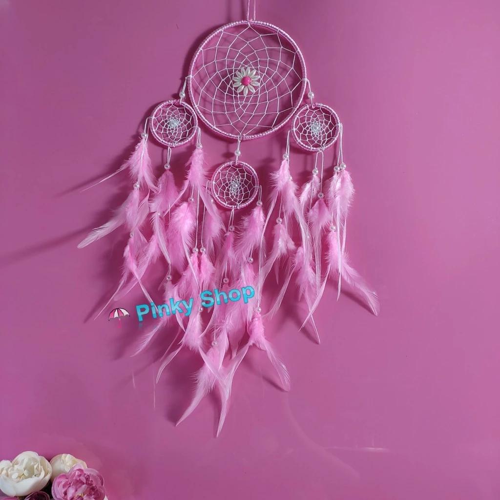 Dreamcatcher màu hồng treo tường lớn, lưới bắt giấc mơ, quà tặng handmade lung linh, decor trang trí nhà ngọt ngào Pinky