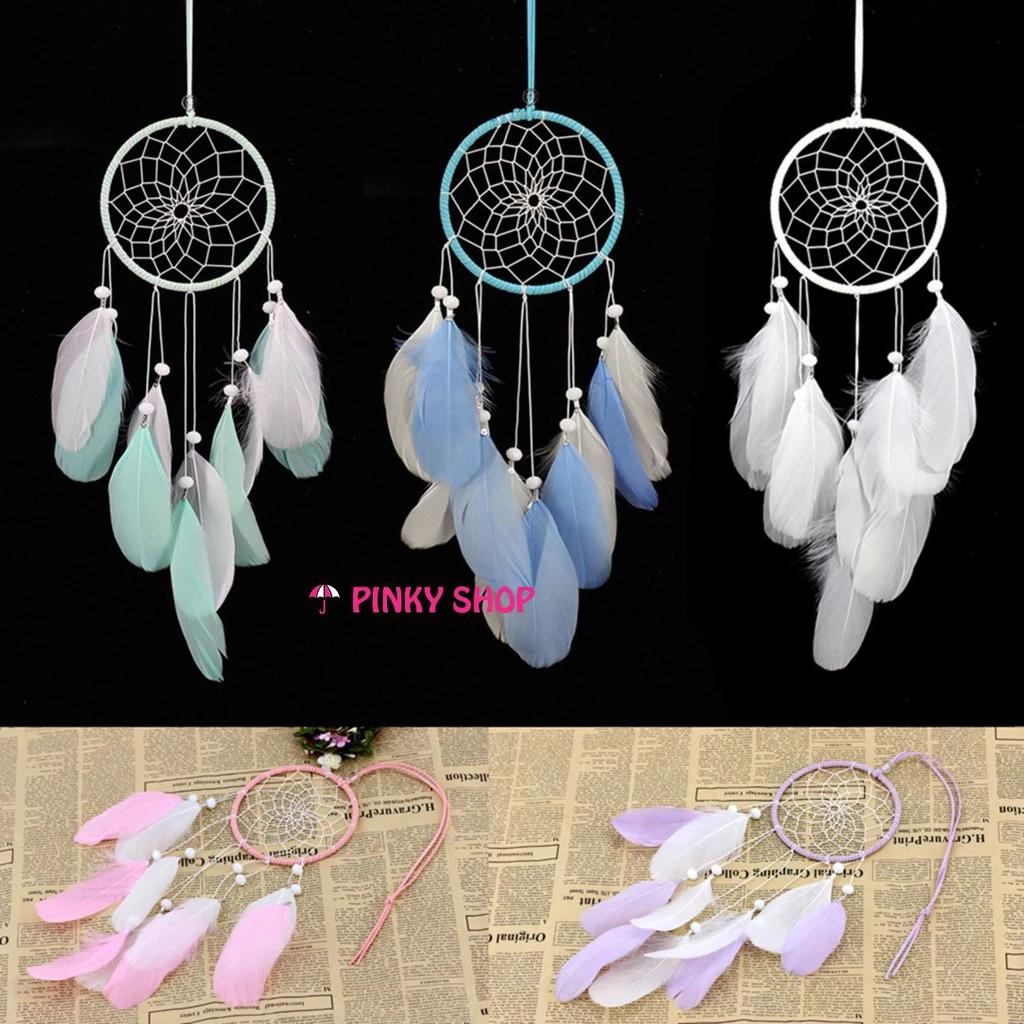 Dreamcatcher treo tường, dream catcher handmade màu hồng dịu decor trang trí phòng xinh lung linh Pinky Shop mã DRD38