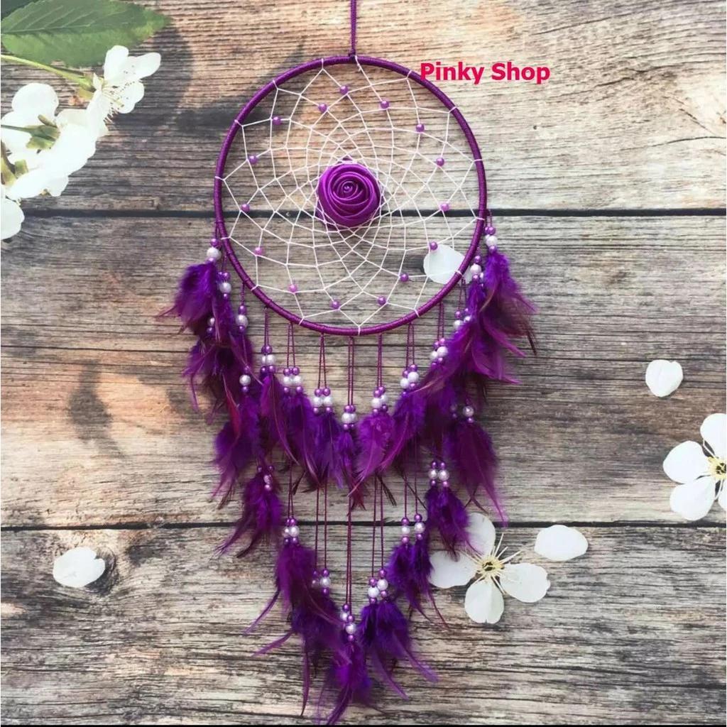 Dreamcatcher treo tường, dreamcatcher handmade đính hoa hồng sang trọng quý phái màu tím đậm Pinky Shop mã DRCH4