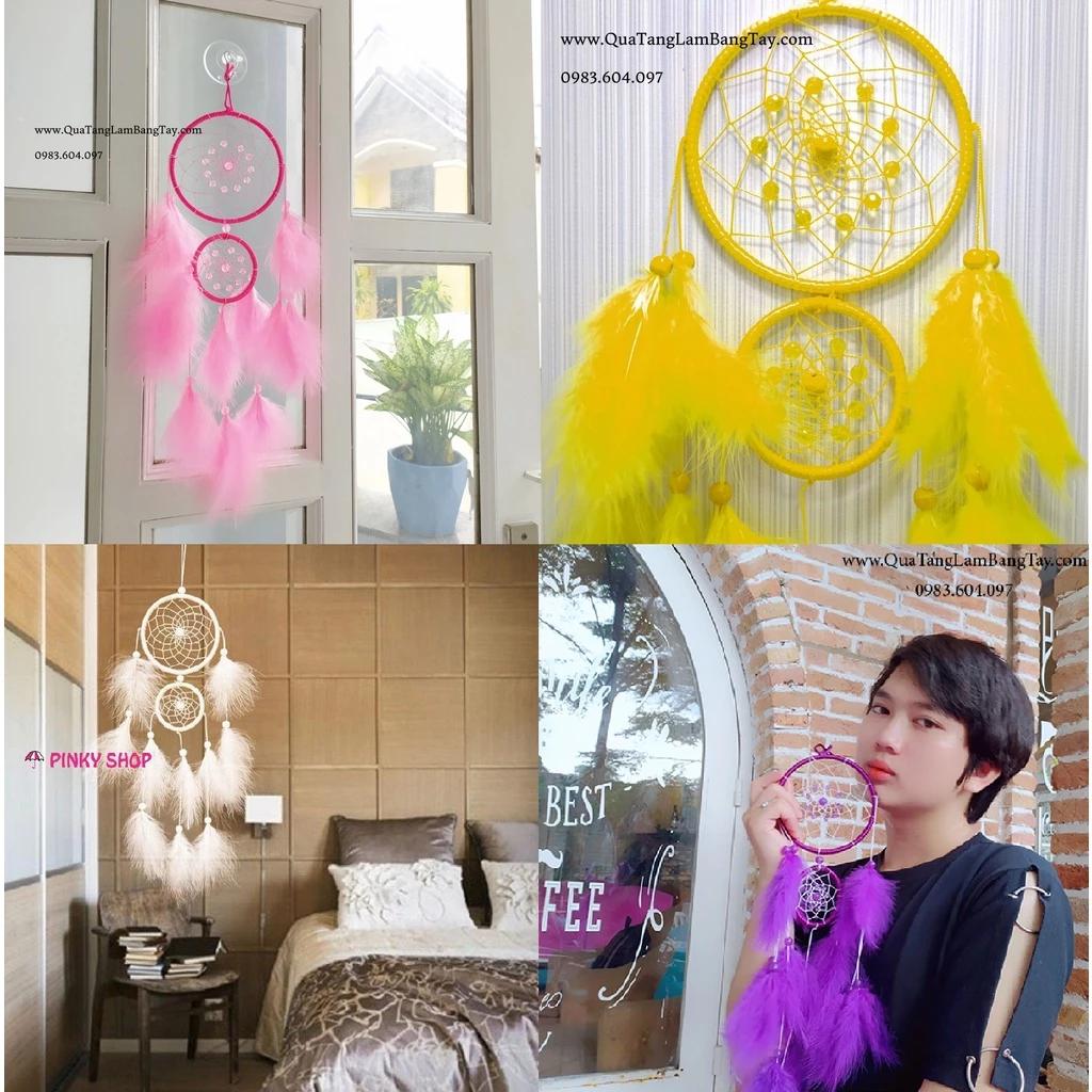 Dreamcatcher treo tường lớn, quà tặng siêu độc đáo 2 vòng tròn, decor trang trí nhà ngọt ngào Pinky Shop mã D2V3