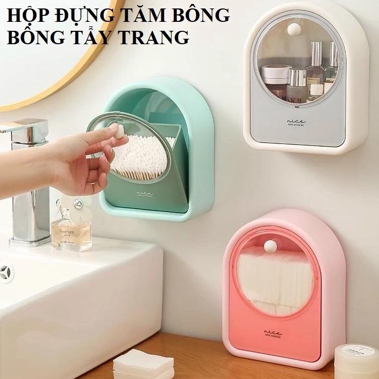 Dụng cụ đựng bông tẩy trang, Hộp đựng tăm bông Nice chất liệu nhựa treo tường tiện lợi