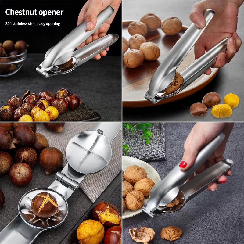 Dụng cụ mở hạt dẻ bằng thép không gỉ Dụng cụ gọt vỏ hạt sáng tạo Đai ốc đơn giản Kẹp bóc vỏ
