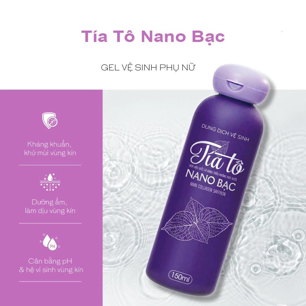 Dung dịch vệ sinh phụ nữ tía tô NANO bạc Hà 150ml , Làm sạch, khử mùi hôi, giữ mùi thơm vùng kín trong 24h