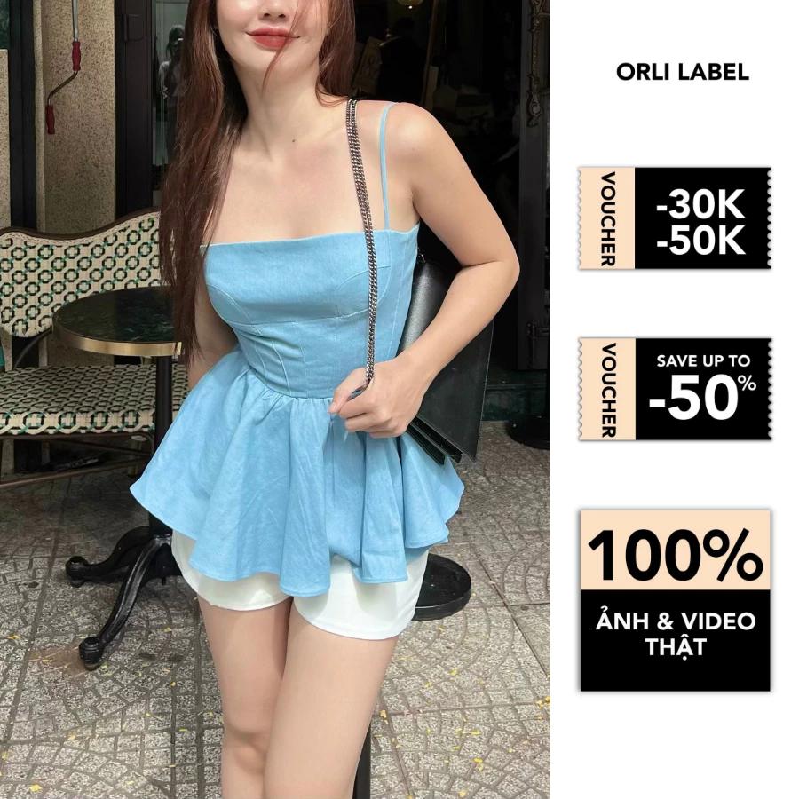 Erica Shirt - áo jean xanh nhạt cúp ngang - ORLI LABLE