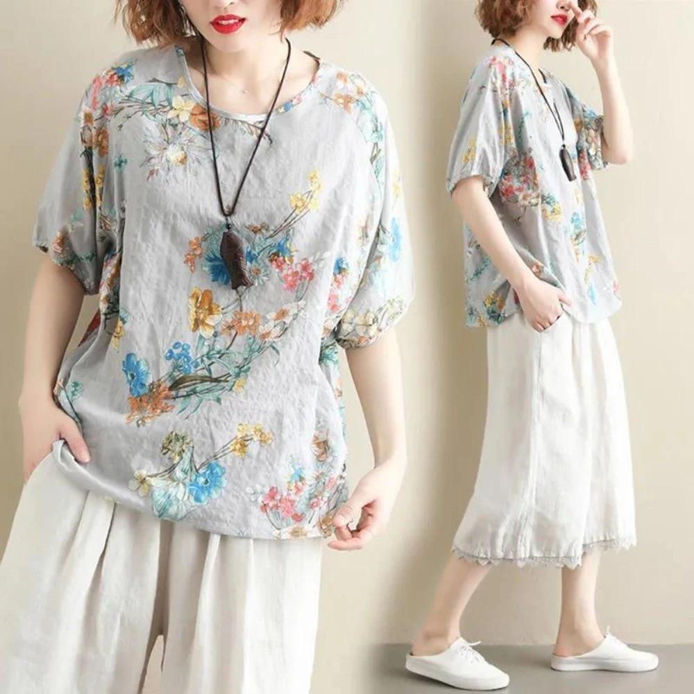 Fat MM Xu Hướng Thời Trang Thường Ngày Giảm Tuổi Rời Đơn Giản Phù Hợp Với Kích Thước Lớn In Hình Ngắn Tay Mùa Hè Mỏng Nữ Top Tròn Ne
