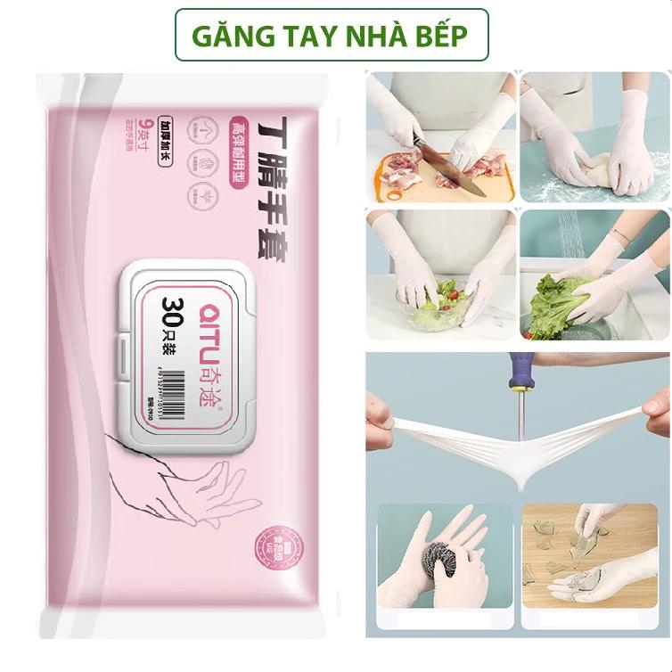 Găng Tay Cao Su Cho Nhà Bếp, Hộp 15 Đôi (30c) Găng Tay Rửa Bát Bằng Cao Su Cao Cấp NBR Siêu Dai, Siêu Bền Đủ Size Đủ Màu