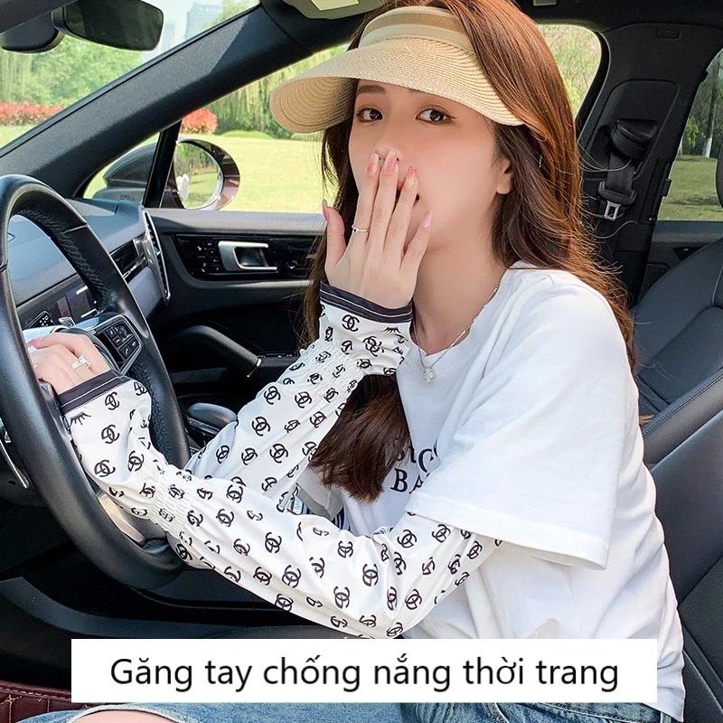 Găng Tay Chống Nắng Thun Lạnh Xỏ Ngón Chống Tia UV Dáng Rộng Vải Mát In Hoa Xinh Xắn