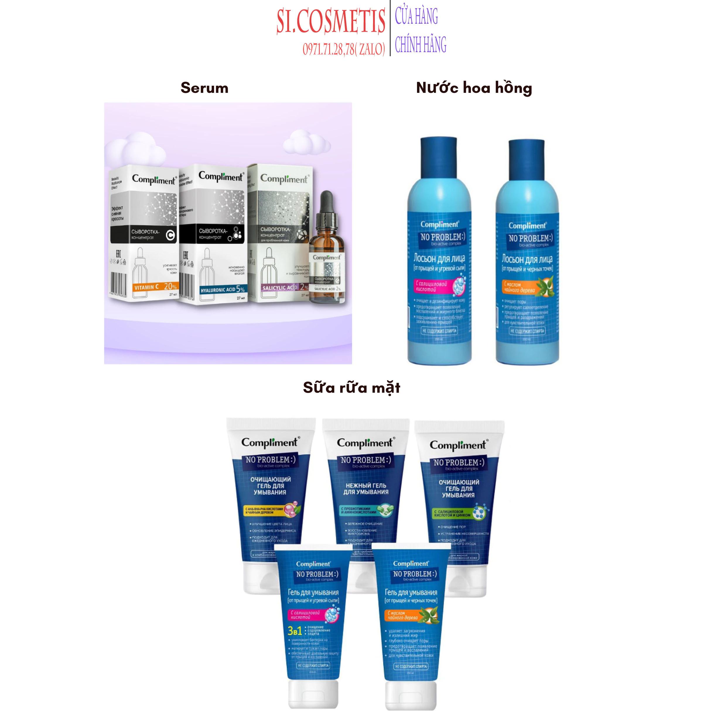 Gel rửa mặt BHA , Toner BHA & Serum Compliment làm sạch sâu, kiềm dầu, giảm mụn, mờ thâm 200ml