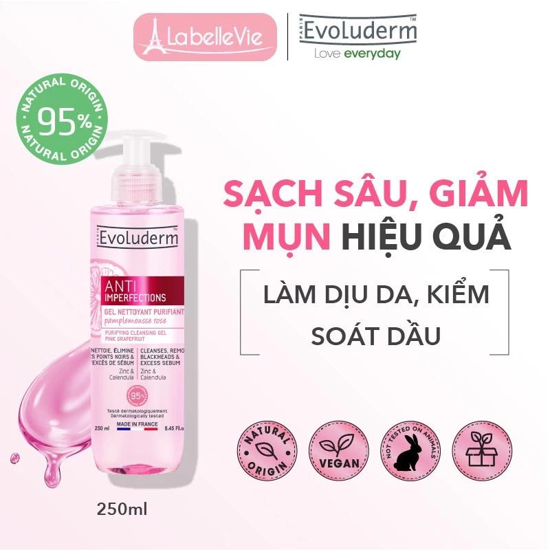 Gel rửa mặt dành cho da dầu mụn hỗn hợp Evoluderm chiết xuất hoa cúc, bưởi hồng và kẽm 250ml