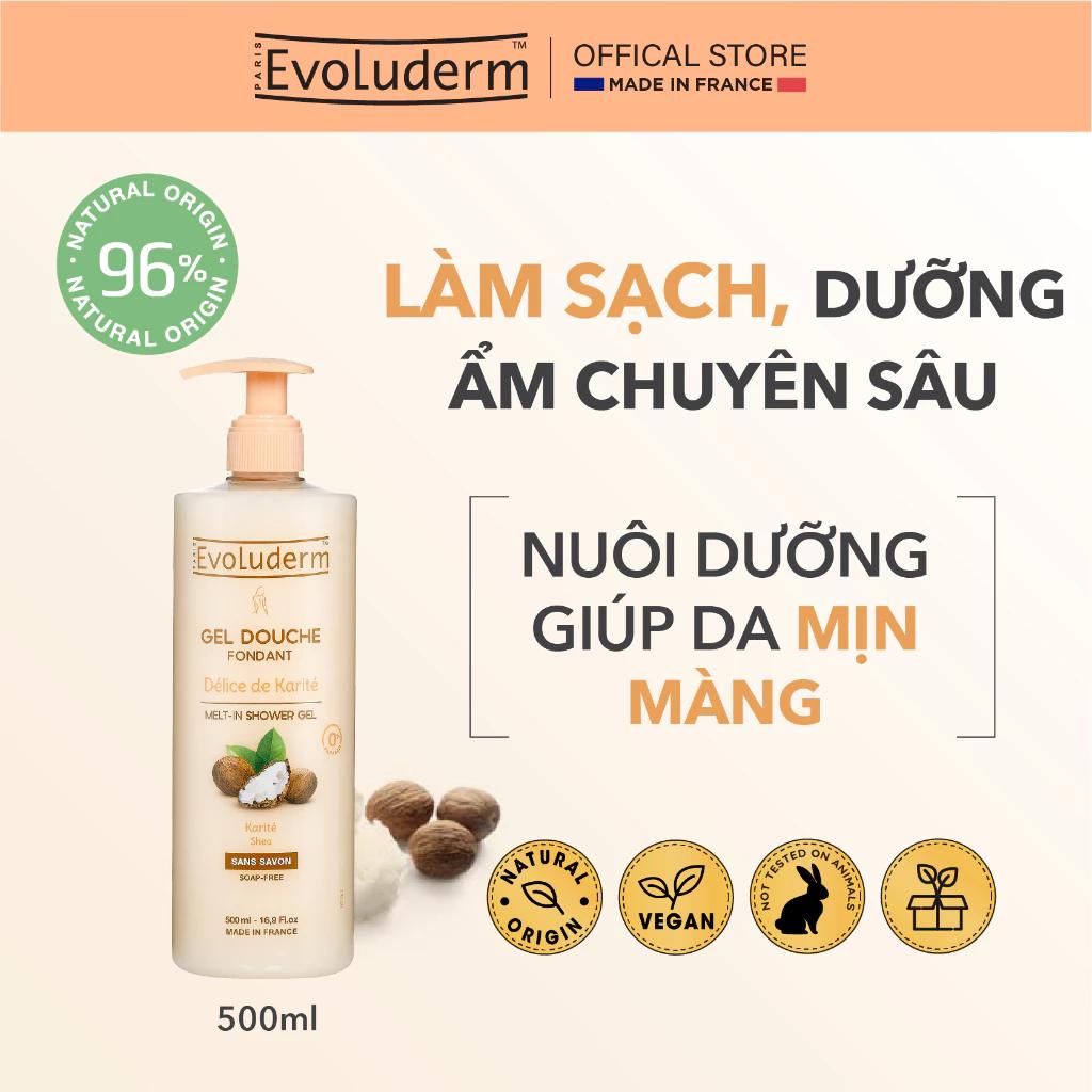 Gel tắm dưỡng da Evoluderm chiết xuất từ Bơ Hạt Mỡ - Karite 500ml (17302)