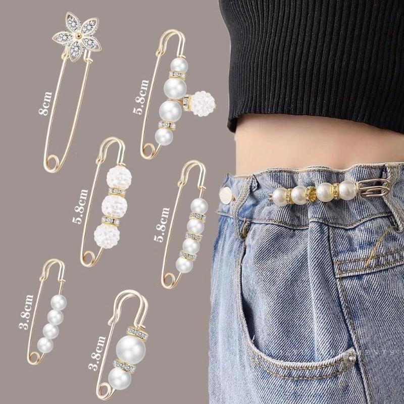 Ghim cài áo, cài quần cạp cao (10 cái) đính hạt ngọc trai cố định thu nhỏ eo phong cách nữ Hàn Quốc dễ thương