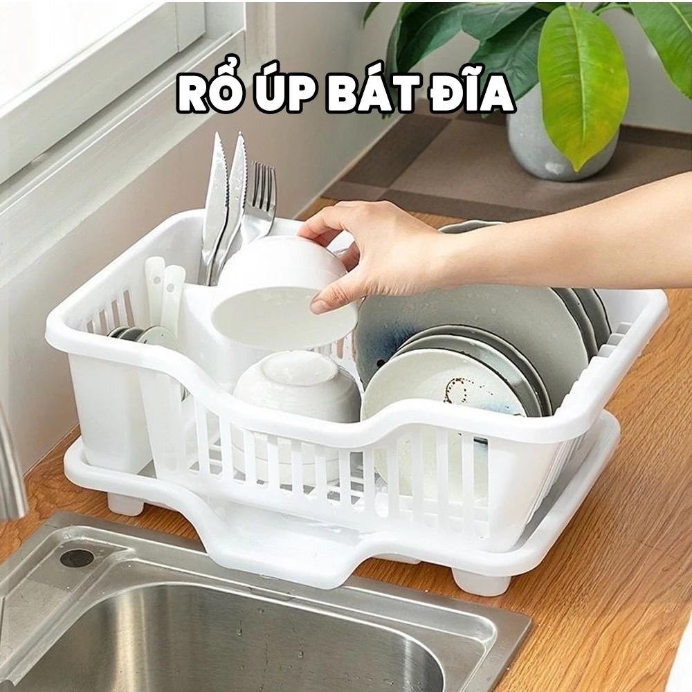 Giá để bát - khay úp bát, Kệ rổ úp chén - giá úp bát dĩa có khay để đũa muỗng thông minh mẫu mới