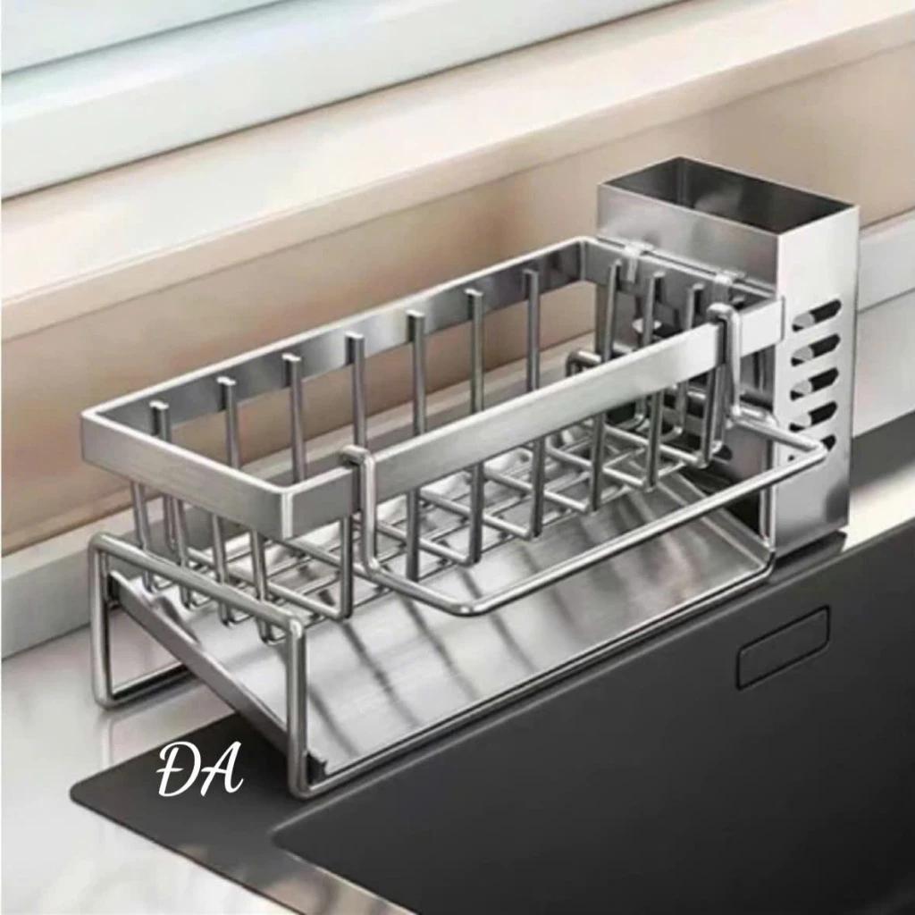 Giá để đồ rửa chén Dốc inox 304 gọn gàng có thêm ống cắm đũa, cắm dao kéo tiện lợi, inox cao cấp