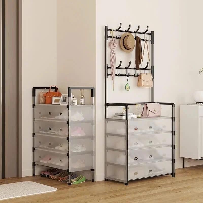 Giá để giày - Kệ để giày dép đa năng 4 tầng chữ H thông minh có 8 móc treo quần áo tiện ích, kệ để đồ đa năng