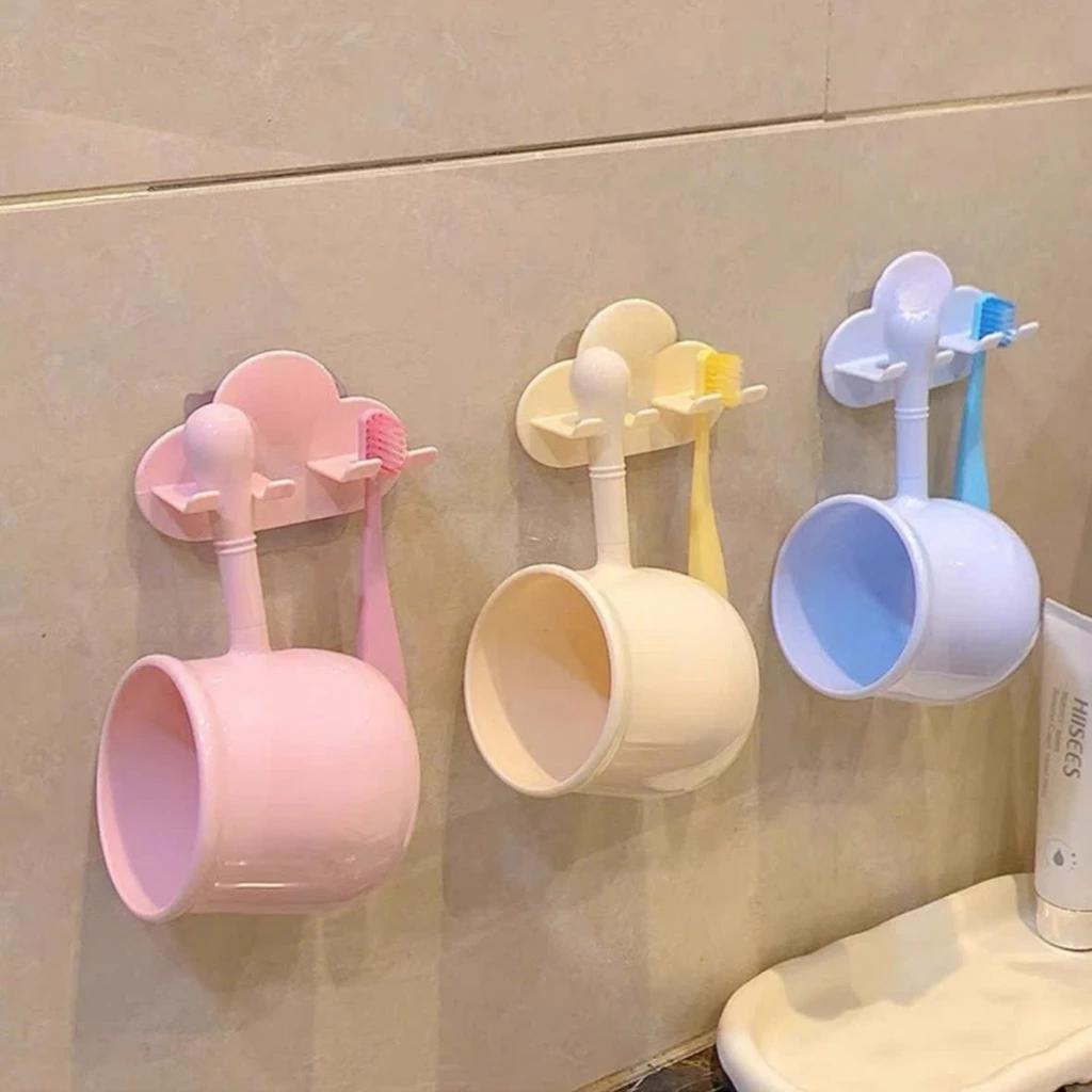 Giá đỡ bàn chải đánh răng + cốc nước ĐÁM MÂY kèm charm hoạt hình dễ thương treo tường