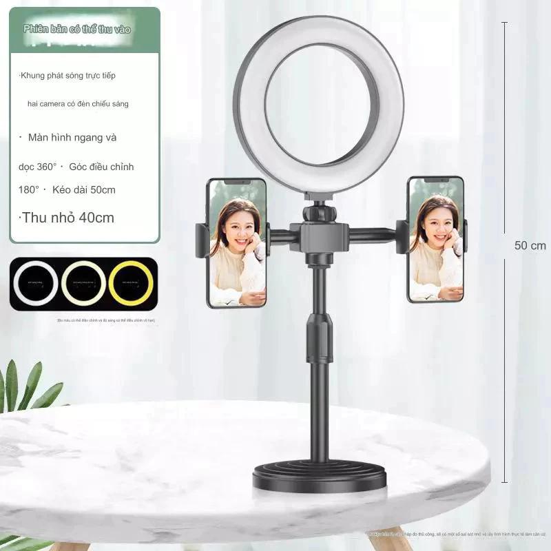 Giá đỡ điện thoại để học và livestream có 2 kẹp 1 đèn nhỏ gọn tiện lợi