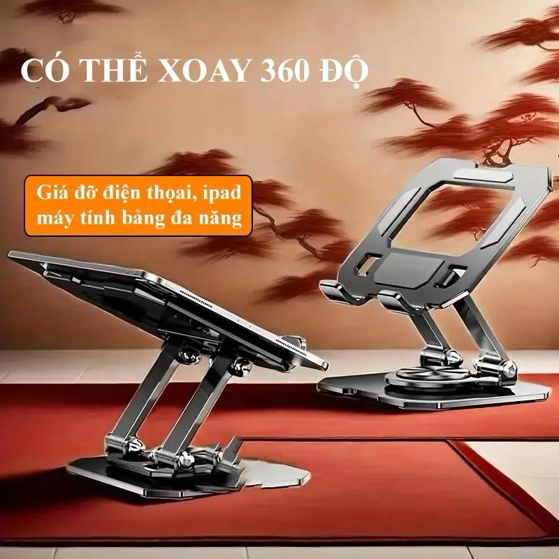 Giá đỡ máy tính bảng thông minh gấp gọn để bàn -Giá đỡ Ipad hỗ trợ quay 360° - Chất liệu hợp kim nhôm cao cấp