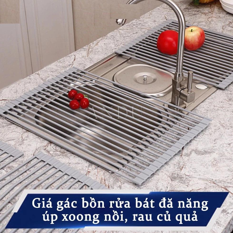 Giá iNOX gác bồn rửa chén để ráo nước 47x23CM viền màu