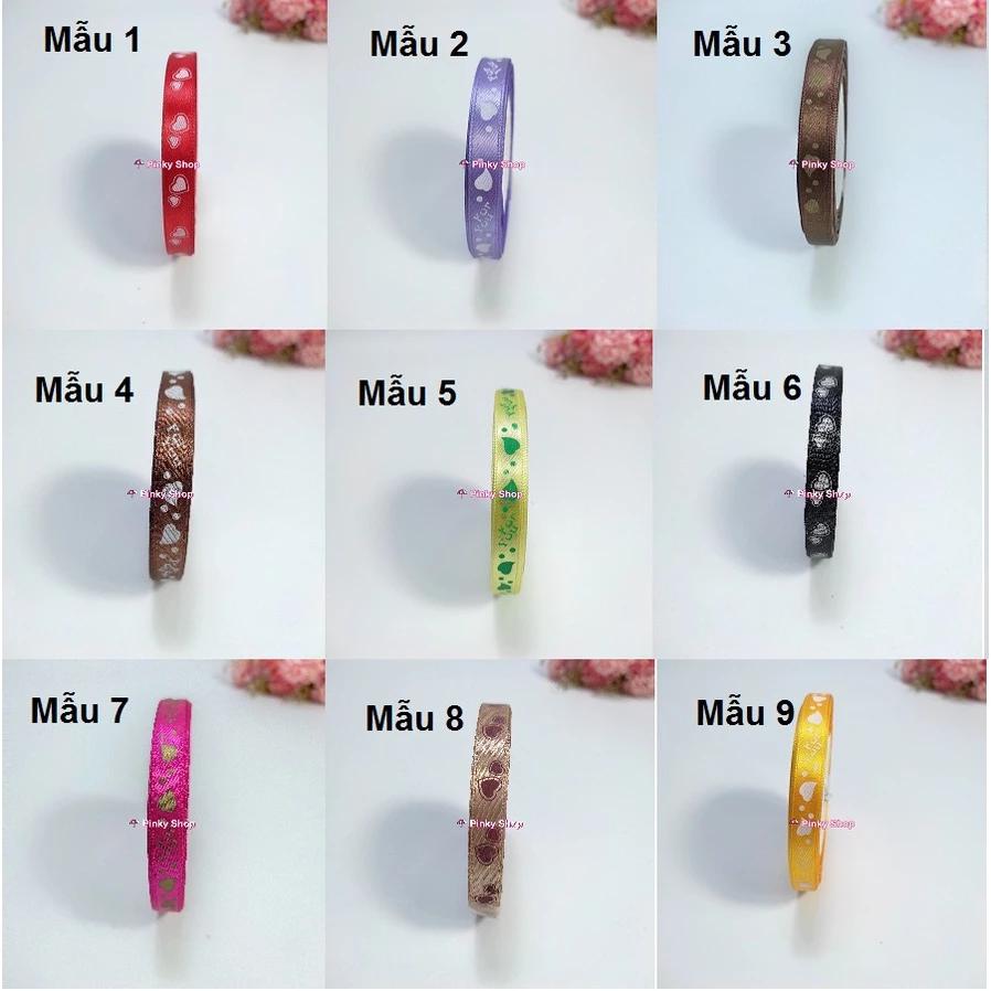 [Giá rẻ] Ruy băng lụa vải họa tiết trái tim 1cm cuộn 20m dùng may đồ làm phụ kiện handmade Pinky Shop mã RBHT-1CM