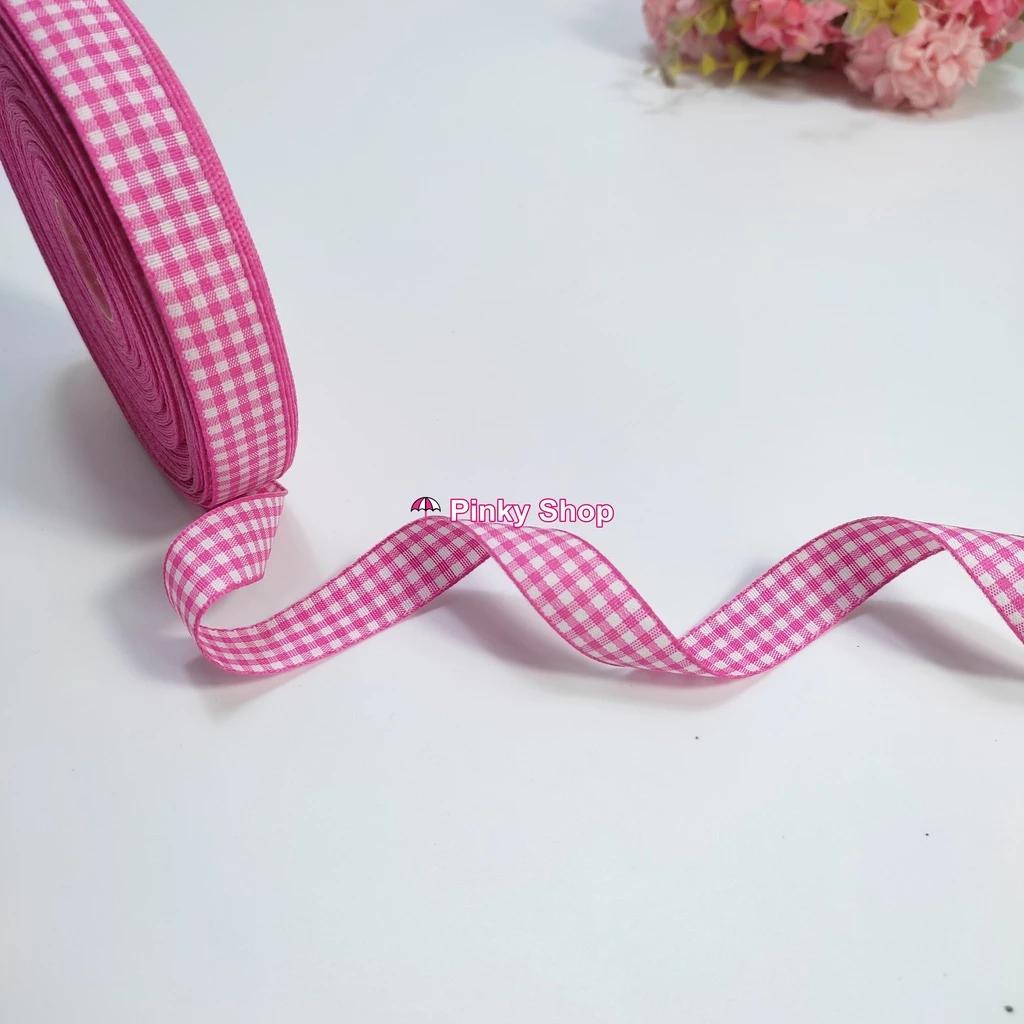 [Giá rẻ] Ruy băng vải caro 1cm 1.5cm 2.5cm màu cam, hồng, đỏ, làm nơ, hoa vải, phụ kiện trang trí handmade Pinky Shop